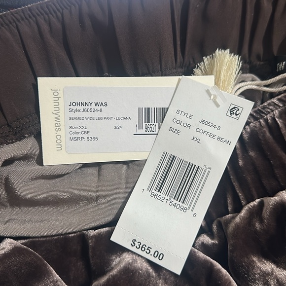 NWT JOHNNY WAS Embroidered Velvet Floral Wide Leg Coordinating Pull-On Pants - Picture 6 of 9